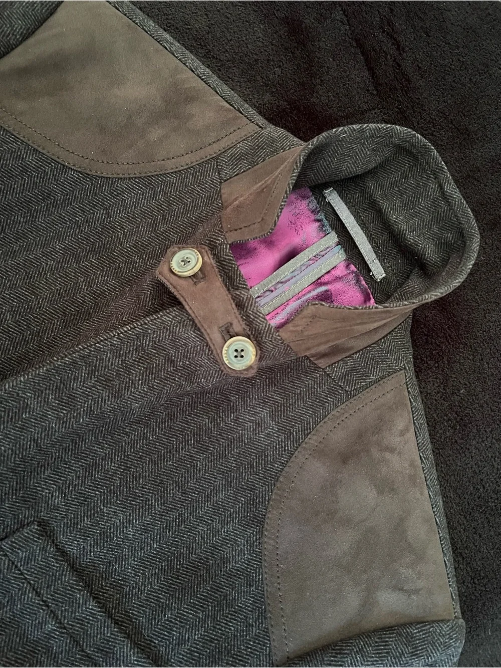 Ted Baker Gray Sport Coat with Brown Shoulder Accents and Pink Lining